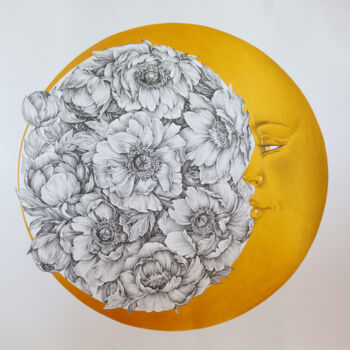 Drawing titled "“New moon” – pen dr…" by Motrich Elena, Original Artwork, Gel pen