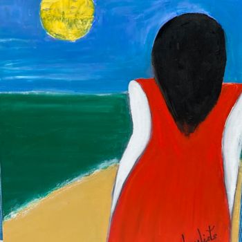 Peinture intitulée "La fille en rouge d…" par Mariam Mouliets, Œuvre d'art originale, Huile Monté sur Châssis en bois
