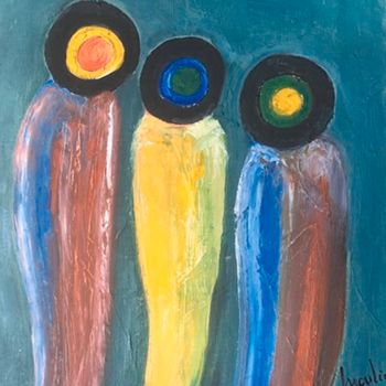 Malerei mit dem Titel "C'étais trois sœurs" von Mariam Mouliets, Original-Kunstwerk, Öl Auf Keilrahmen aus Holz montiert