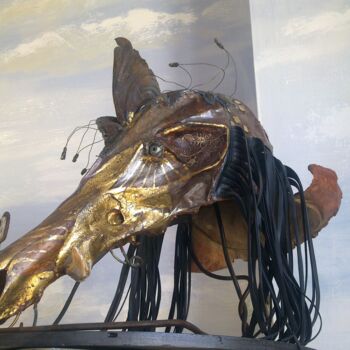 Sculpture intitulée "le vieux guerrier" par Moulinsart, Œuvre d'art originale, Os