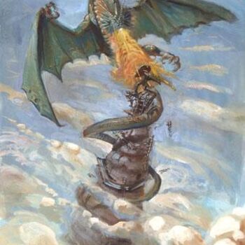 Peinture intitulée "Dragon Trading card…" par Régis Moulun, Œuvre d'art originale