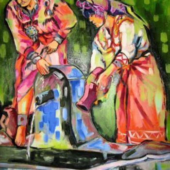 Malerei mit dem Titel "Jeunes femmes kabyl…" von Rahmouna Boudjellal, Original-Kunstwerk