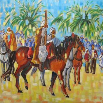 Painting titled "La course à cheval" by Rahmouna Boudjellal, Original Artwork