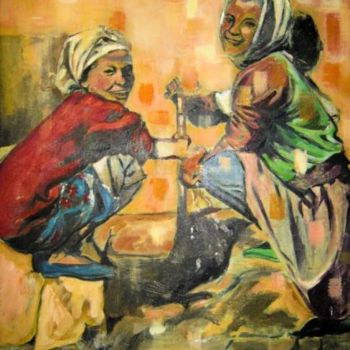 Painting titled "La joie de l'eau" by Rahmouna Boudjellal, Original Artwork