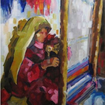 Painting titled "La tisseuse de tapi…" by Rahmouna Boudjellal, Original Artwork