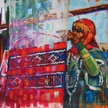 Schilderij getiteld "La tisseuse de tapi…" door Rahmouna Boudjellal, Origineel Kunstwerk