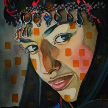Pintura intitulada "Regard de femme" por Rahmouna Boudjellal, Obras de arte originais