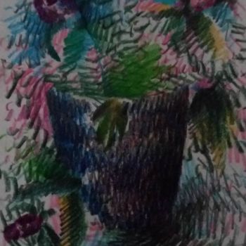 Painting titled "pot of flowers" by Mouna Benserradj, Original Artwork, Other