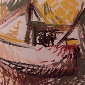 Disegno intitolato "boat and sun" da Mouna Benserradj, Opera d'arte originale, Pastello