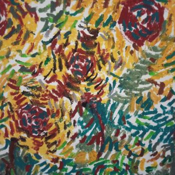 Рисунок под названием "sun flowers field" - Mouna Benserradj, Подлинное произведение искусства, Пастель