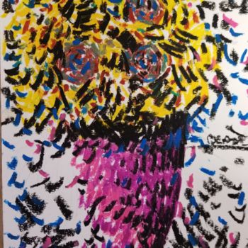 Dessin intitulée "sun flowers" par Mouna Benserradj, Œuvre d'art originale, Pastel