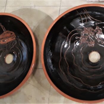 Sculpture intitulée "grandes vasques "me…" par Moune Céramique, Œuvre d'art originale, Céramique