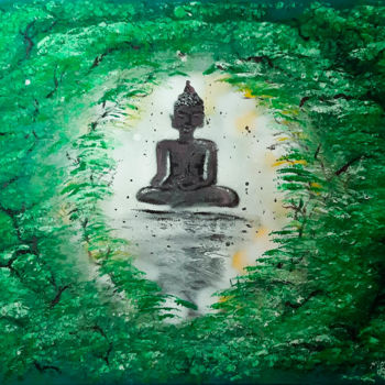 Pittura intitolato "” Bouddha et Nature…" da Mounia Loukriss, Opera d'arte originale, Acrilico