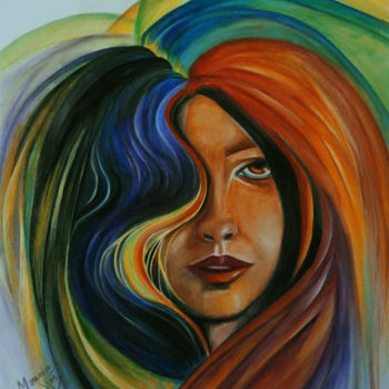 「la-femme-arc-en-cie…」というタイトルの絵画 Mounia Chaffaiによって, オリジナルのアートワーク, 水彩画
