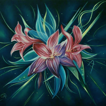 Painting titled "la-fleur-de-lys.jpg" by Mounia Chaffai, Original Artwork, Oil