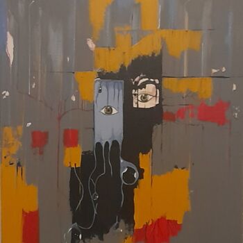 Pittura intitolato "Derrière un selfie" da Mounir Ajal, Opera d'arte originale, Acrilico