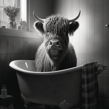 Digital Arts titled "Highland Cow Canvas…" by Mounir Khalfouf, Original Artwork, AI generated image