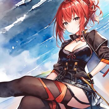 Japanese Anime Sexy Girl With Red Hair And A Black Outfit