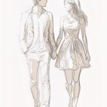 Digital Arts titled "Romantic Couple Hol…" by Mounir Khalfouf, Original Artwork, AI generated image