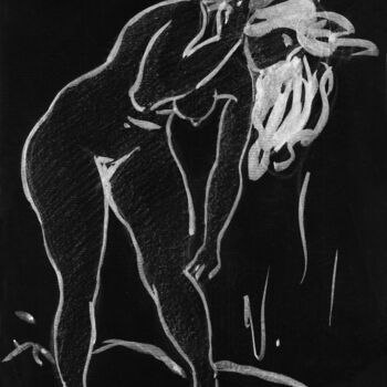 Chalk drawing of naked woman posing sexually, retro vintage
