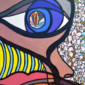 Картина под названием "AUTRE VISION" - Mounya Ammor, Подлинное произведение искусства, Акрил Установлен на Деревянная рама д…