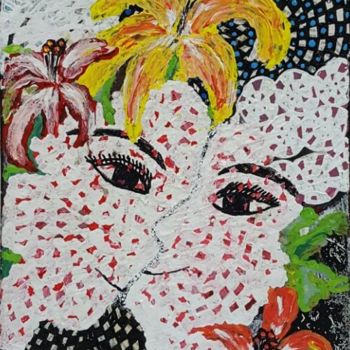 Painting titled "Papillon Hibiscus" by Mounya Ammor, Original Artwork, Other