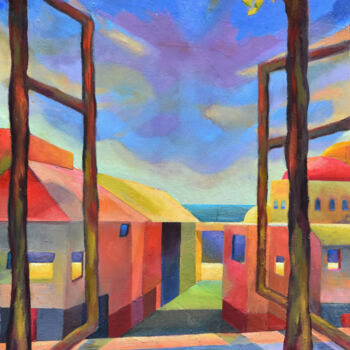Painting titled "DÉSERTION" by Mourad Elloumi, Original Artwork, Oil Mounted on Wood Panel