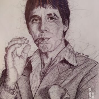 Drawing titled "scarface" by Mourad Lila, Original Artwork, Pencil