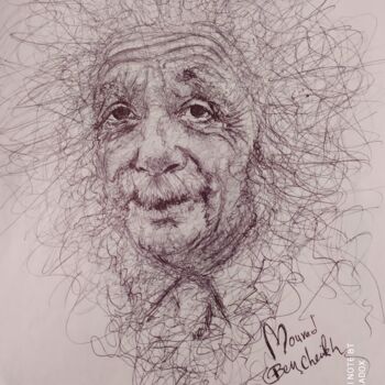 Drawing titled "Albert Einstein" by Mourad Lila, Original Artwork, Ink