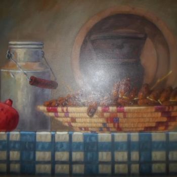 Peinture intitulée "le pagnier des datts" par Mourad Taicht, Œuvre d'art originale, Huile