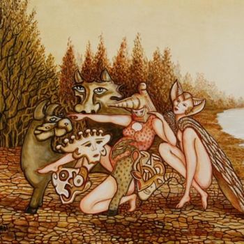 Malerei mit dem Titel "l'Attente" von Marie-Jeanne Mourot, Original-Kunstwerk, Öl Auf Keilrahmen aus Holz montiert