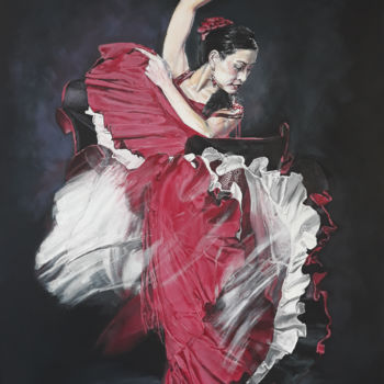 Malerei mit dem Titel "La danseuse du Flam…" von Moussa Moum, Original-Kunstwerk, Acryl