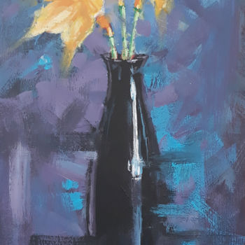 Malerei mit dem Titel "Fleures jaunes" von Moussa Moum, Original-Kunstwerk, Acryl