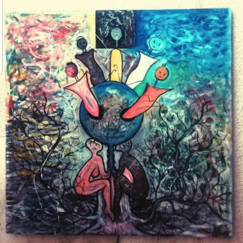 Pintura intitulada "L'Arbre de vie" por Moussa Sawadogo, Obras de arte originais