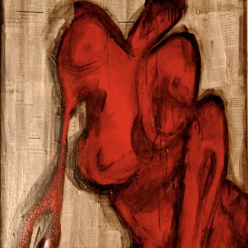 Painting titled "Femme rouge" by Moussa Dazi, Original Artwork, Acrylic