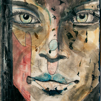 Painting titled "Visage" by Raphaël Moussy (Musos), Original Artwork, Acrylic Mounted on Wood Stretcher frame