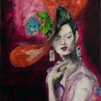 Painting titled "Purple lady" by Raphaël Moussy (Musos), Original Artwork, Acrylic Mounted on Wood Stretcher frame