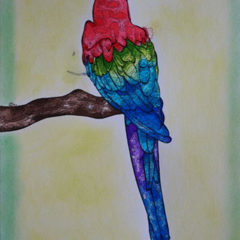 Painting titled "perroquet" by Karen Mouton, Original Artwork, Ink
