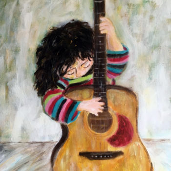 Painting titled "Enfant A La Guitare" by Mouty, Original Artwork, Acrylic