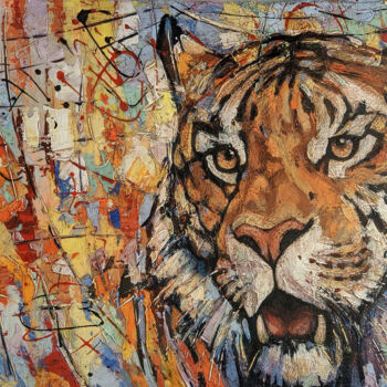 Painting titled "Tiger 2" by Movses Petrosyan, Original Artwork, Acrylic