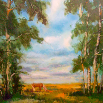 Painting titled "Windy day" by Tigran Movsisyan, Original Artwork, Oil Mounted on Wood Stretcher frame