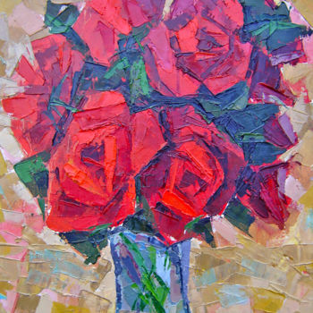 Ζωγραφική με τίτλο "Red Roses" από Tigran Movsisyan, Αυθεντικά έργα τέχνης, Λάδι
