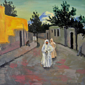 Painting titled "In the east" by Tigran Movsisyan, Original Artwork, Oil Mounted on Wood Stretcher frame