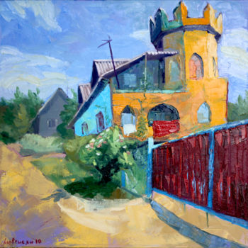Painting titled "Castle in Tuapse" by Tigran Movsisyan, Original Artwork, Oil Mounted on Wood Stretcher frame