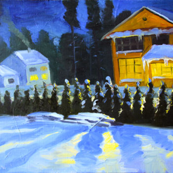 Painting titled "Winter in Repino" by Tigran Movsisyan, Original Artwork, Oil Mounted on Wood Stretcher frame
