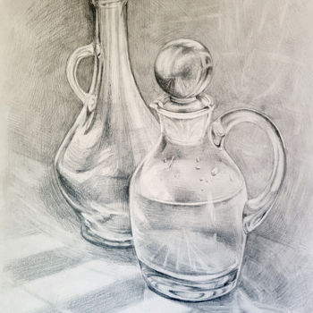 Pintura titulada "Glass jug with wate…" por Tigran Movsisyan, Obra de arte original, Lápiz