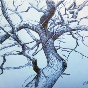 Disegno intitolato "Tree by pen" da Tigran Movsisyan, Opera d'arte originale, Biro