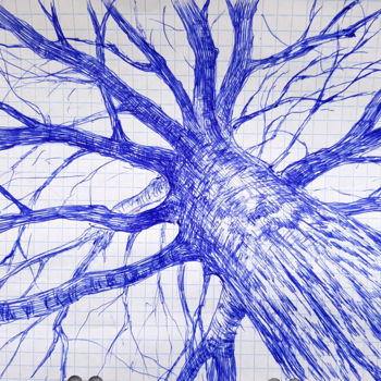 Drawing titled "Oak by blue pen" by Tigran Movsisyan, Original Artwork, Ballpoint pen