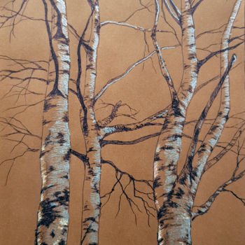 Drawing titled "Birches" by Tigran Movsisyan, Original Artwork, Ballpoint pen