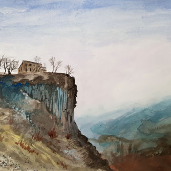 Pintura titulada "House on the cliff" por Tigran Movsisyan, Obra de arte original, Gouache